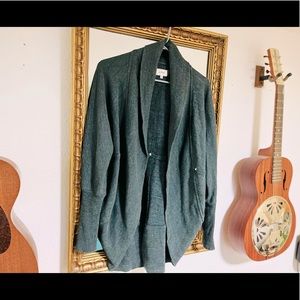 Super warm gray green cocoon sweater coat, cotton and modal terry cloth.